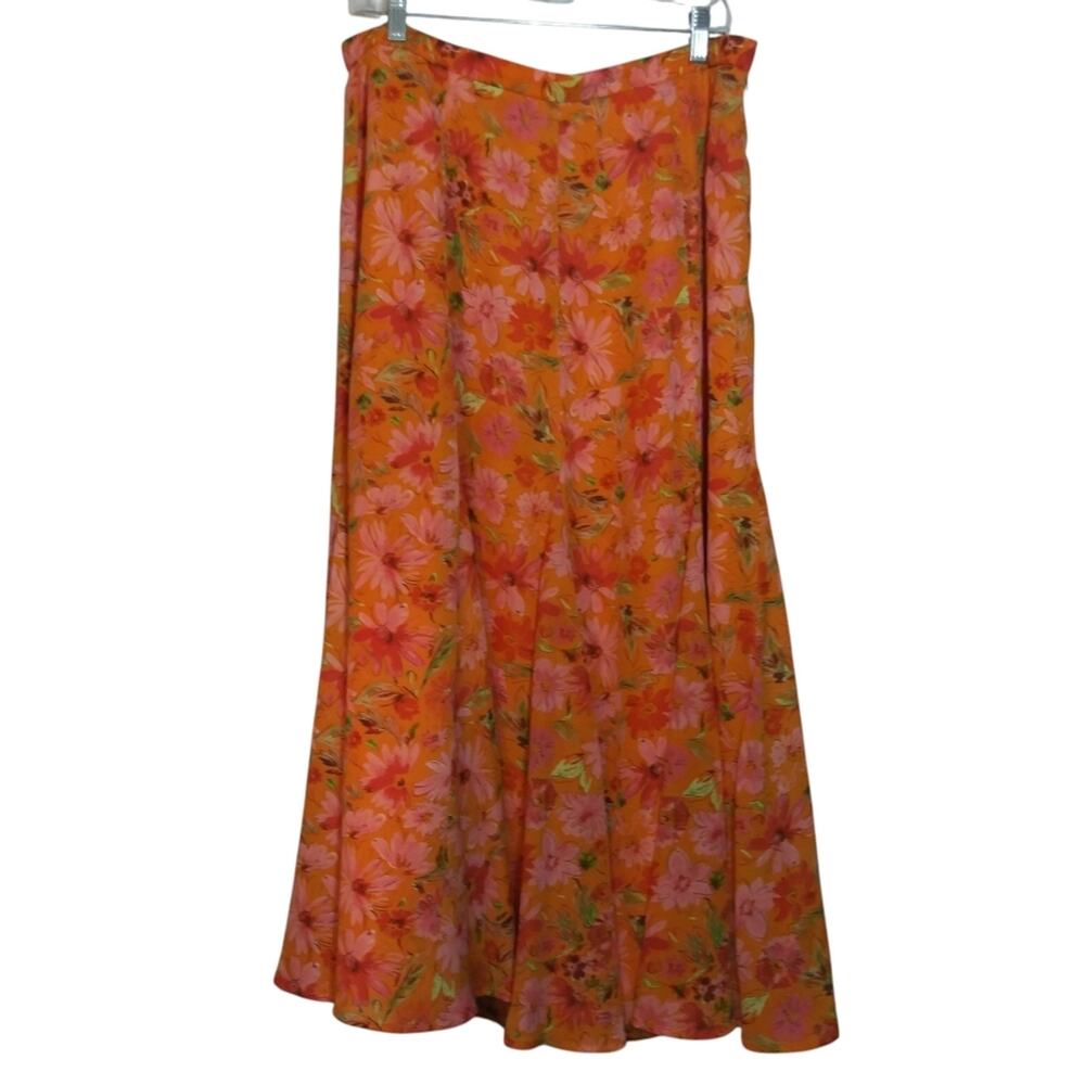 Coldwater Creek A-line Maxi Orange Floral Skirt Fairy Summer Lightweight Size L